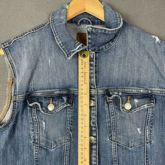 Joe's Biker Trucker Vest Womens Large Blue Denim Grunge Classic Moto Vintage - Picture 15 of 16